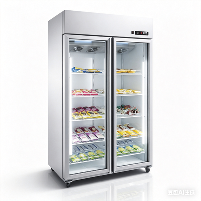 -18°C Commercial Upright Glass Door Display Refrigerator for Frozen Meat & Ice Cream