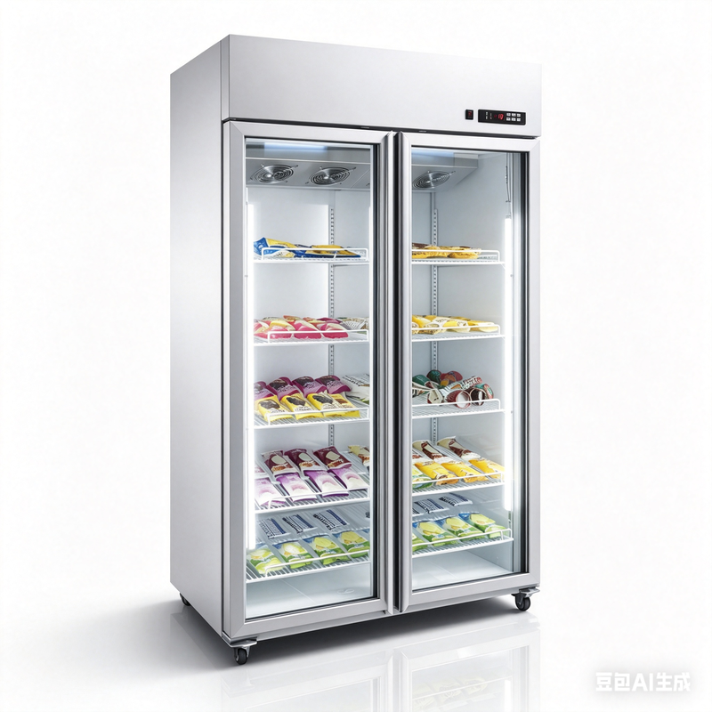 -18°C Commercial Upright Glass Door Display Refrigerator for Frozen Meat & Ice Cream